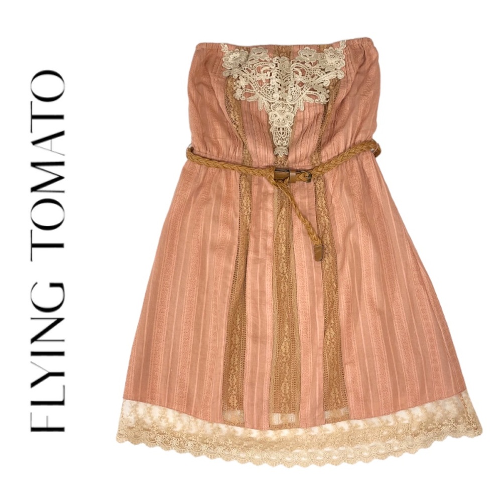 Flying Tomato Boho Lace Strapless Mini Dress